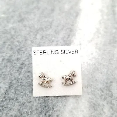 Vintage NOS Sterling Silver Rocking Horse Post Earrings Tarnished • $5