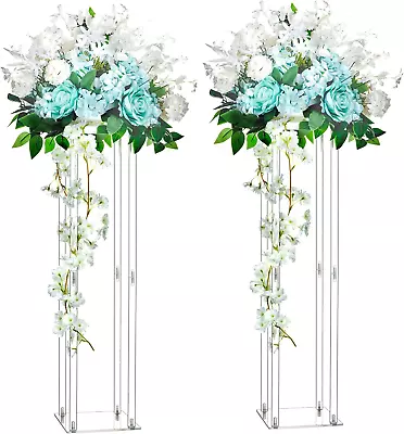 2 Pcs 31.5In Clear Acrylic Vases Wedding Flower Stand Centerpiece High Column W • $71.99