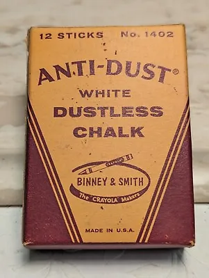 Vintage Anti-Dust White Dustless Chalk No. 1402 Binney-Smith Box Crayola • $19.99