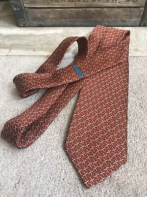 BVLGARI Woven Silk 6 Fold Men's Tie - Muted Red W/tan Motif - 3 3/4  • $39.99