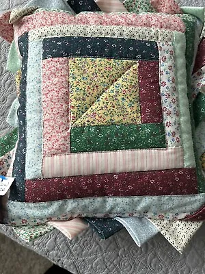 Vintage Handmade Quilted Patchwork Trimmed Square Pillow Cottage Shabby Chic • $18