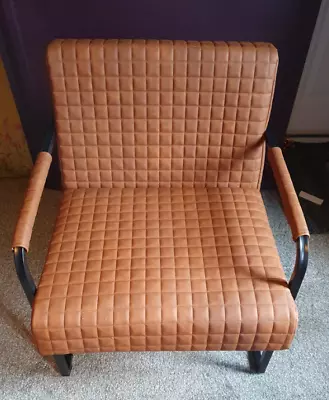Vintage Retro Armchair Pu Leather Seat Rustic Metal Danish Industrial Sofa Chair • £99.90