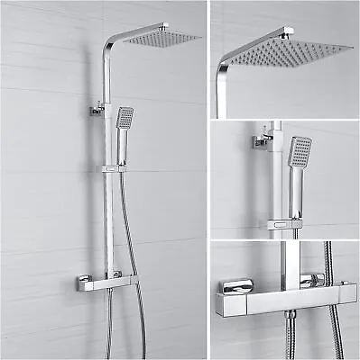 £54.95 • Buy Bathroom Thermostatic Exposed Shower Mixer Twin Head Large Square Bar Set Chrome