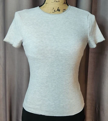 £9.18 • Buy Womens Topshop Tall Sz 8 Basic Crop Top Crew Neck Ribbed Tee Shirt Heather Gray