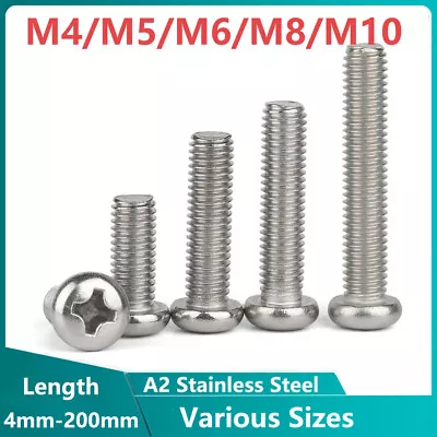 £1.50 • Buy M4-M10 M6 M8 Pozi Pan Head Phillips Machine Screws Small Bolt A2 Stainless Steel