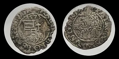 1573 Hungary 1 Denar Crowned Madonna Seated With Child Fourfold Curved Coat • $15