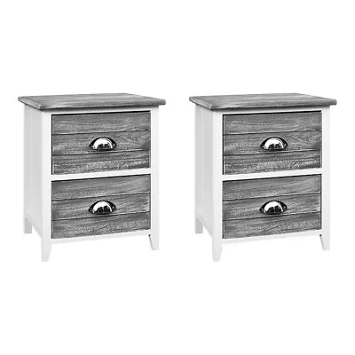 Artiss Bedside Table 2 Drawers Vintage X2 - THYME Grey • $81