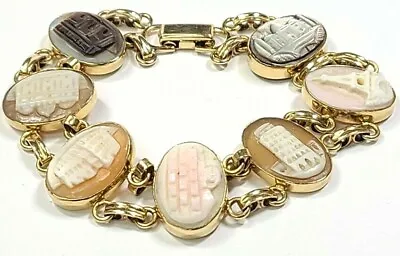 Vintage Van Dell 14k Yellow Gold Cameo Landmark Bracelet 7 1/2 Inches • $1599