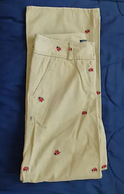 J Crew Light Green Favorite Fit Pants W Embroidered Lady Bugs Sz 2 Flat Front • $10