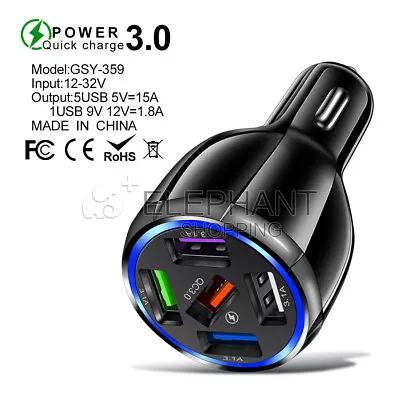 5 USB Port Fast Car Charger Adapter For IPhone Samsung LG Android Cell Phone • $4.99