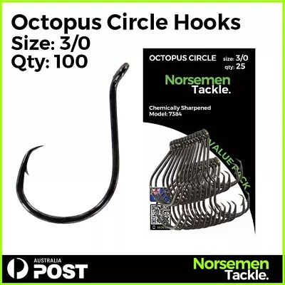 #3/0 Octopus Circle Hooks Fishing Hooks Chemically Sharpened Norsemen Tackle • $19.90