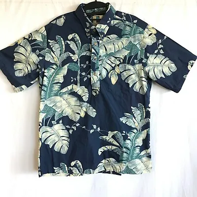 Kahala Hawaiian Shirt Men Size Large Blue White Tropical Button Down Pullover • $19.95