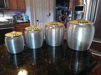 Vintage Kromex Spun Aluminum Yellow Canisters Set Of 4 RARE HTF PREOWNED DAMAGED • $199.95