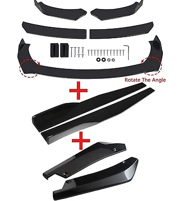 Universal Glossy Black Front Bumper Spoiler Body Kit / Side Skirt /Rear Lip 8PCS • $49.87