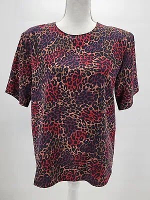 $14.97 • Buy Vtg Impressions Of California Leopard Print Pad Shoulders Blouse Size M Button