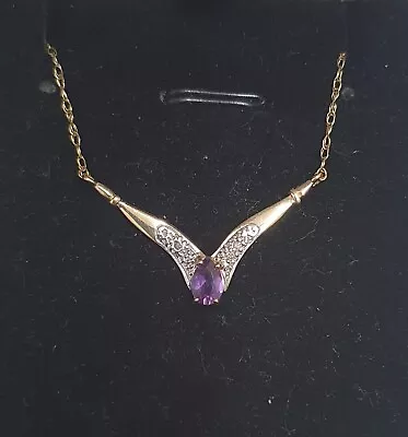 9ct 375 Yellow Gold Pear Cut Amethyst Collar Necklace • £75