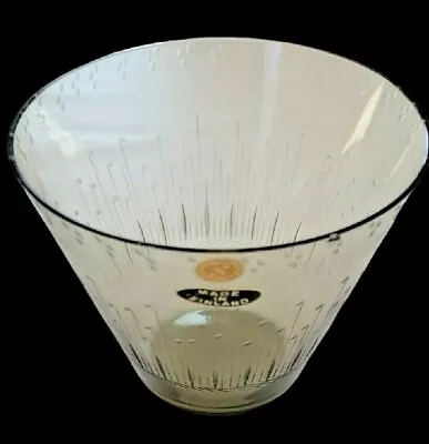 Mid Century Finland Signed Nuutajarvi Notsjo Kaj Franck Etched Smoke Glass Vase • $53