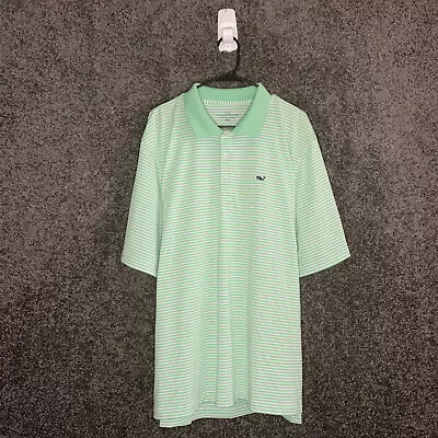 Vineyard Vines Polo Shirt Mens 2XL Green Striped Embroidered Short Sleeve • $14.88