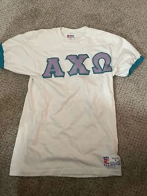 $34.99 • Buy Vintage Alpha Chi-Omega Big Brother Ringer T-Shirt Men's Small White Blue Purple