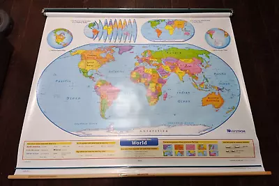 Vintage Nystrom Herff Jones Pull Down Map Readiness Series World & USA 54  X 65  • $199.99