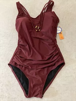 $25.99 • Buy NWT Tropiculture Swimsuit 1 Piece Cranberry Swimsuits For All SZ 14 Embellished