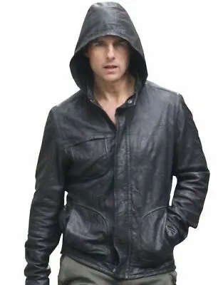Men's Jacket Mission Impossible Black Hooded Real Leather Jacket • $94
