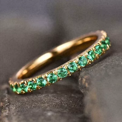 1.00Ct Round Cut Lab Created Emerald Eternity Wedding Band 14k Rose Gold Plated • $95.99