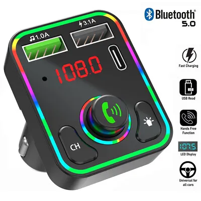 Car Wireless Bluetooth 5.0 FM Transmitter MP3 Player USB Car Charger Adapter UK • £5.99