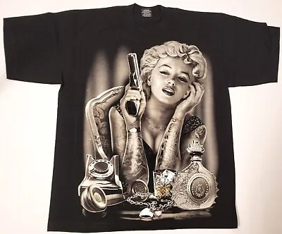 Marilyn Monroe T-shirt Gun Tattoo Art Urban Streetwear Tee Men's Black New • $19.95