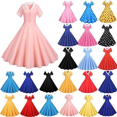 $32.67 • Buy Womens Retro 50s 60s Vintage Swing Dress Rockabilly Party Skater Midi Dresses