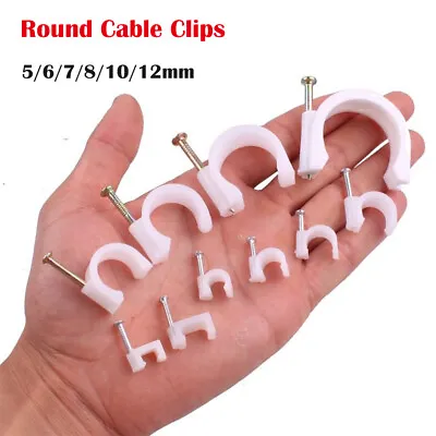 100/200/300 Round Cable Clips WHITE 10MM ROUND TV AERIAL CABLES WALL MOUNTING • £4.49