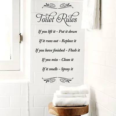 £4.23 • Buy Toilet Rules Vinyl Wall Bathroom Art Sticker Transfer Home Decoration MADE IN UK