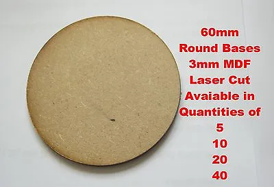 60mm Round MDF Wood  Bases Laser Cut 3mm Thick Scenery Wargames • £2.30