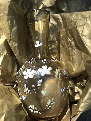 £17.40 • Buy Vtg Hand Blown Glass Mini Vase Hand Painted Window Sill & Table Art