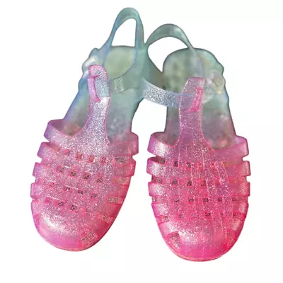 Vintage 1990's Y2K Jelly Shoes Sandals Womens Size 6 Pink Aqua Ombre Glitter  • $50