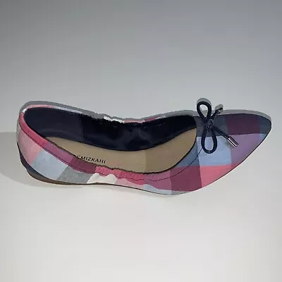 Isaac Mizrahi Women's 7.5M Ballet Flat Pointed Toe Blue Plaid Bow • $18.95