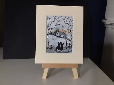 Aceo Original Watercolour Painting By Toni Rabbits On Cold Winters Morning • £7.30