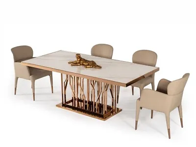SPECIAL - 7pcs Modern Rose Gold White Marble Table & Chairs Dining Room Set ICV7 • $5085.92