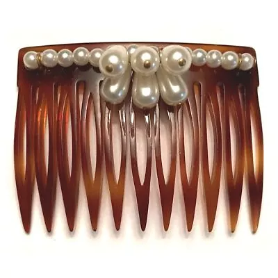 Vintage Women's Hair Side Comb Tortoiseshell Brown Beaded Accent Made In France • $29.99