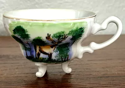 Vintage Hand Painted Deer 3 Footed Bone China Gold Trim Miniature Tea Cup Japan • $6.49