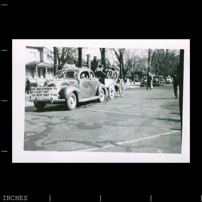 $14.99 • Buy Old Vintage Photo CLASSIC CAR PARADE FLOAT FUNNY HUMOROUS SIGN STREET SCENE