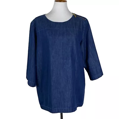 Martha Stewart Everyday Ava Zip Woven Denim Tunic Top Womens XXL • $17.99