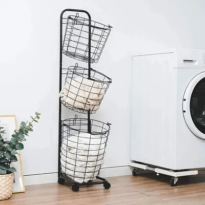 $65.99 • Buy 3 Tier Laundry Hamper Basket Sorter Clothes Storage Organizer Shelf Rolling Cart