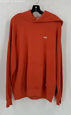 Levi's Mens Orange Cotton Pockets Knit Long Sleeve Pullover Hoodie Size Medium • $14.99