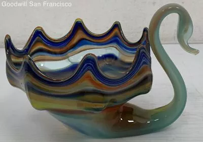 Vintage Mid Century Murano Glass Blown Swan Bowl Home Decorative Tabletop • $29.99