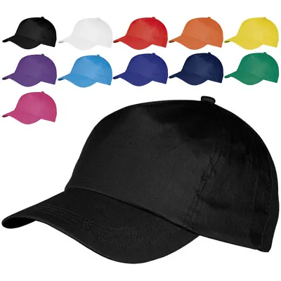 Baseball Cap With Adjustable Closure - Plain 100% Cotton 5 Panel Mens Ladies Hat • £3.99