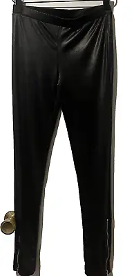 VTG Y2K Miley Cyrus Max Azria Black Shiny Liquid Ankle ZIP Leggings SZ XS • $12.99