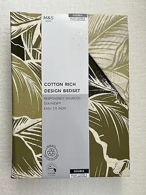 NEW M&S Duvet Cover & Pillow Case Bedset Palm Leaf Print CottonRich Double Green • £39.99