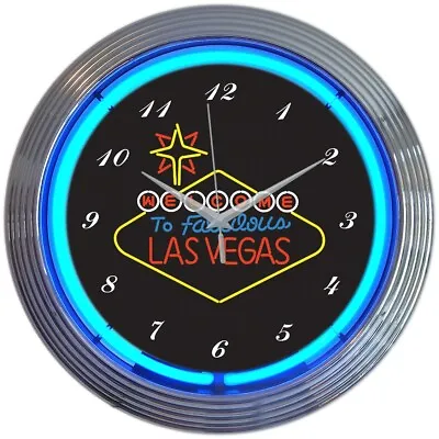 $58.99 • Buy Las Vegas Neon Clock Sign Wall Lamp Light Poker Table Night Casino Hold Em