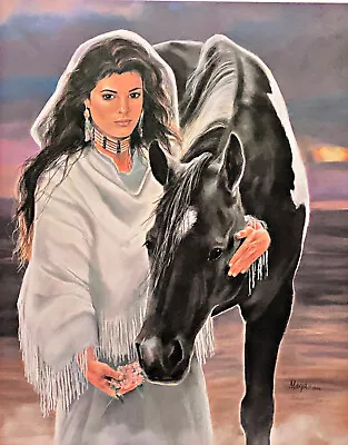 Maija Native American Art Print SUNDOWN Maiden With Horse S/N With Cert (22x28) • $89.95